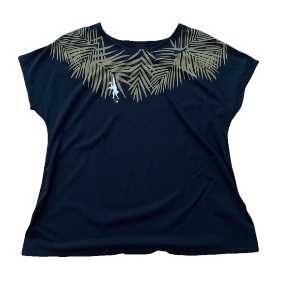 Soft Surroundings Black Short Sleeved T-Shirt Palm Tree Monkey Print Size 2X - Picture 1 of 8